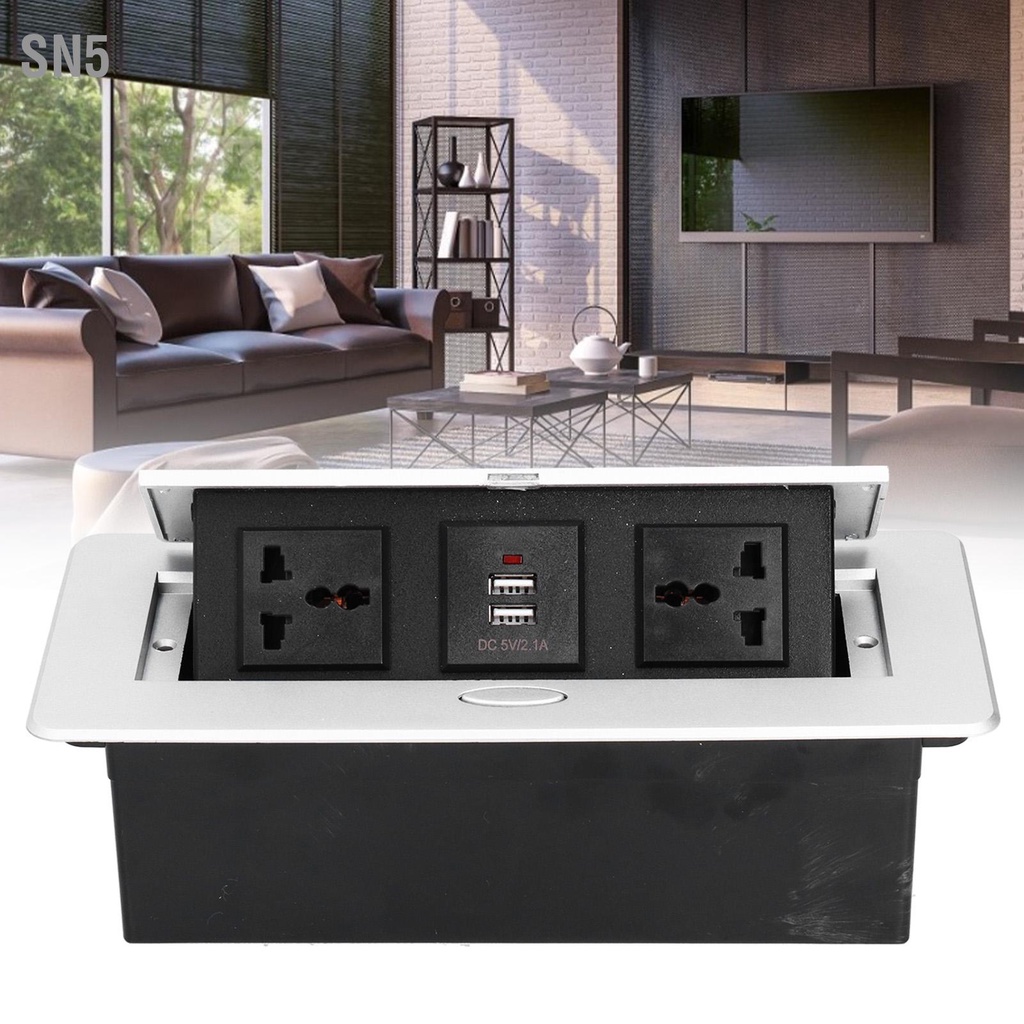 SN5 เต้ารับไฟฟ้าตั้งพื้น Pop Up เต้ารับตั้งโต๊ะ 3 รู อุปกรณ์เสริมแหล่งจ่ายไฟ USB คู่ 250V 13A