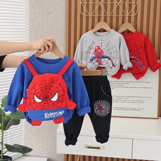 Spider-Man เสื้อฮู้ดดี้ กางเกง 2 ชิ้น ชุดเด็ก เสื้อผ้าเด็ก เด็กผู้ชาย เสื้อผ้า เสื้อกันหนาว แขนยาว เสื้อ กางเกง