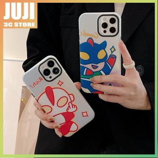 Juji เคสโทรศัพท์มือถือ ลายการ์ตูนอุลตร้าแมน ไข่เค็ม ซูเปอร์แมน สองด้าน สีเงิน ฟ้า สําหรับ Iphone 14 13 Pro Max 12 Pro 13pro 13promax 12promax 11 Sh