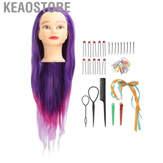 Keaostore Mannequin Head Purple Pink Gradient Color Smoothly High Temperature Fiber Hair Practice Versatile Soft Touch for Salon