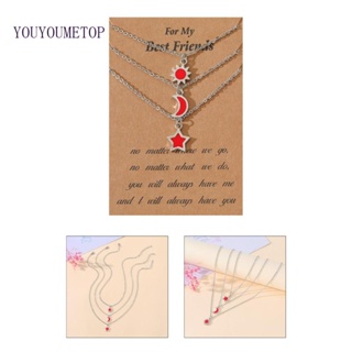 Youyo สร้อยคอโชคเกอร์ จี้ดวงจันทร์ ดาว ดวงอาทิตย์ สีแดง เครื่องประดับ สําหรับผู้หญิง 3 ชิ้น