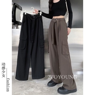 2TOYOUNG  กางเกงขายาว คาร์โก้ กางเกง เชือกอเมริกันคลาสิค Cargo pants 2023 NEW 071876 High quality พิเศษ ins Beautiful TN220193 36Z230909