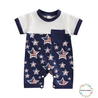 Babyclothes- ชุดจั๊มสูทรอมเปอร์ แขนสั้น คอกลม พิมพ์ลายดาว ลายทาง แฟชั่นฤดูร้อน สําหรับเด็กผู้ชาย วันประกาศอิสรภาพ