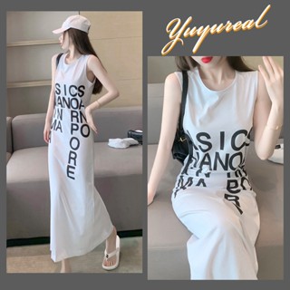 เดรสเสื้อกล้ามแขนกุดตัวอักษรตัวใหญ่ออกแบบกระโปรงผ่าเข่า