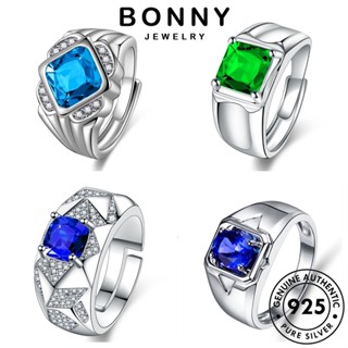 BONNY JEWELRY ต้นฉบับ Silver ผู้ชาย แฟชั่น เครื่องประดับ แหวน เครื่องประดับ แท้ เกาหลี 925 เงิน ไพลินมรกต เรียบง่าย M089