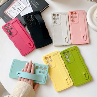 เคสโทรศัพท์มือถือ ลายคลื่น พร้อมสายรัดข้อมือ สีพื้น สําหรับ Samsung GalaxyS23 GalaxyA03 A30 A10 Samsung M10