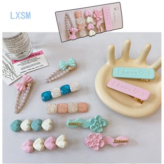 Lxsm กิ๊บติดผม รูปตาแมว ประดับไข่มุก ลายดอกไม้ สีชมพู อุปกรณ์เสริม สําหรับผู้หญิง