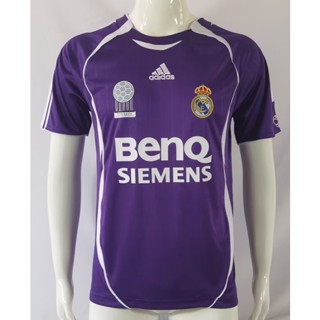 เสื้อกีฬาแขนสั้น ลายทีมฟุตบอล Real Madrid 06 Season Real Madrid สีม่วง ไซส์ S-2XL สไตล์วินเทจ แห้งเร็ว