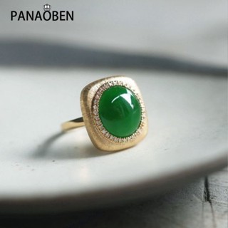 Panaoben ♥ แหวนหยกธรรมชาติ สีเขียว สไตล์วินเทจ โบราณ หรูหรา เครื่องประดับแฟชั่น สําหรับผู้หญิง