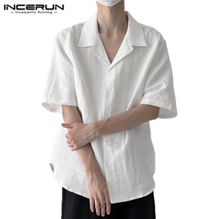 Incerun เสื้อเชิ้ตแขนสั้น คอคิวบา จับจีบ สําหรับผู้ชาย