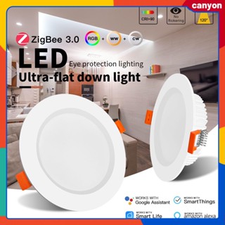 GLEDOPTO ZigBee3.0 6W 12W 3.5 นิ้ว RGBCCT LED Downlight CRI 90+ สมาร์ทเพดานปิดภาคเรียน App เสียง Alexa ZigBee2mqtt Conbee Tuya canyon