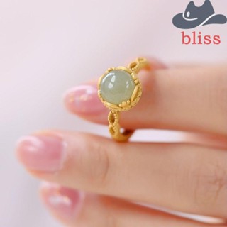 Bliss แหวนหยกเปิด โลหะ สีทอง เก๋ไก๋ ปรับได้ อินเทรนด์ แฟชั่นสําหรับผู้หญิง