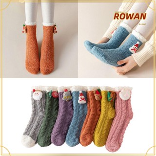 Rowans ถุงเท้าข้อสูง ผ้าฟลีซ แบบหนา กันลม น่ารัก แฟชั่นฤดูหนาว สําหรับผู้หญิง