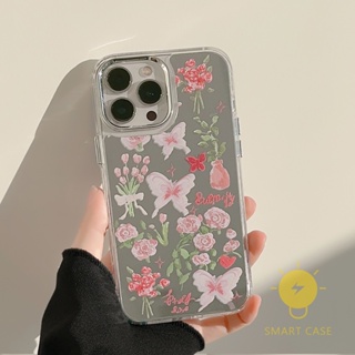 For เคสไอโฟน 14 Pro Max [Butterfly Mirror Flower] เคส Phone Case For iPhone 14 Pro Max Plus 13 12 11 For เคสไอโฟน11 Ins Korean Style Retro Classic Couple Shockproof Protective TPU Cover Shell