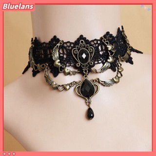 【 Bluelans 】เครื่องประดับ สร้อยคอ สร้อยข้อมือ แหวน ประดับอัญมณี ลูกไม้ สีดํา สไตล์โกธิคพังก์ สําหรับผู้หญิง