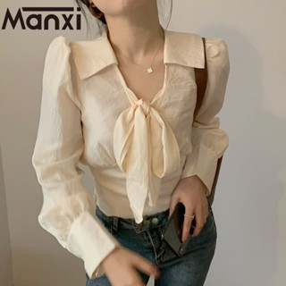 Manxi เสื้อเชิ้ตผู้หญิง เสื้อแฟชั่นผู้หญิง สะดวกสบาย  มีความรู้สึกของการออกแบบ A95K0JE