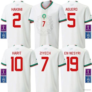 เสื้อกีฬาแขนสั้น ลายทีมฟุตบอล World Cup Morocco Away HQ7 22-23 Nesyri Ziyech Harit Hakimi Aguero พลัสไซซ์ QH7