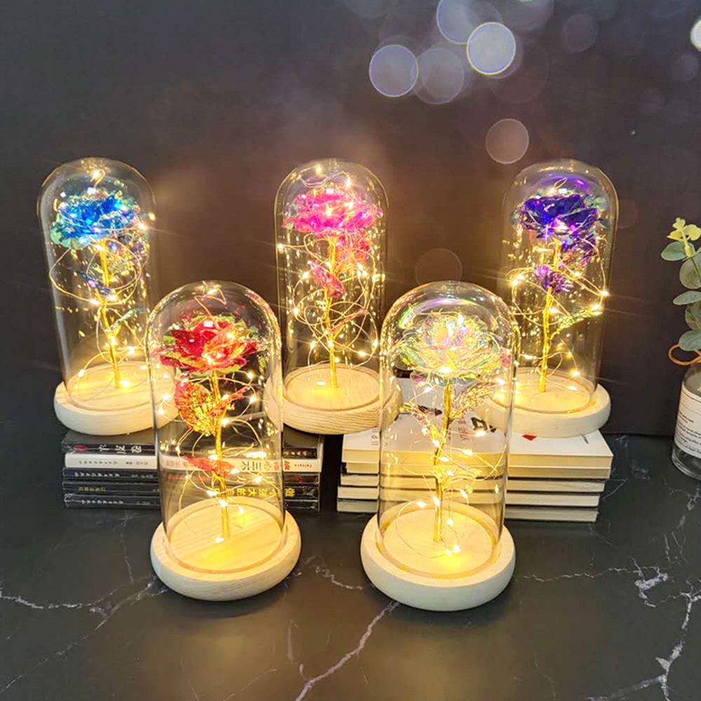 ดอกกุหลาบประดิษฐ์ ฟอยล์คริสตัล สีทอง 24K พร้อมไฟ Led หลากสี สําหรับตกแต่งบ้าน วันวาเลนไทน์ - รูปที่ 2