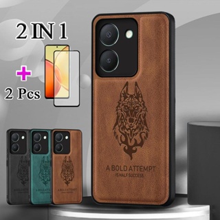 2 IN 1 เคสโทรศัพท์มือถือหนัง เซรามิค ป้องกันรอยหน้าจอ หรูหรา สําหรับ VIVO Y36 5G