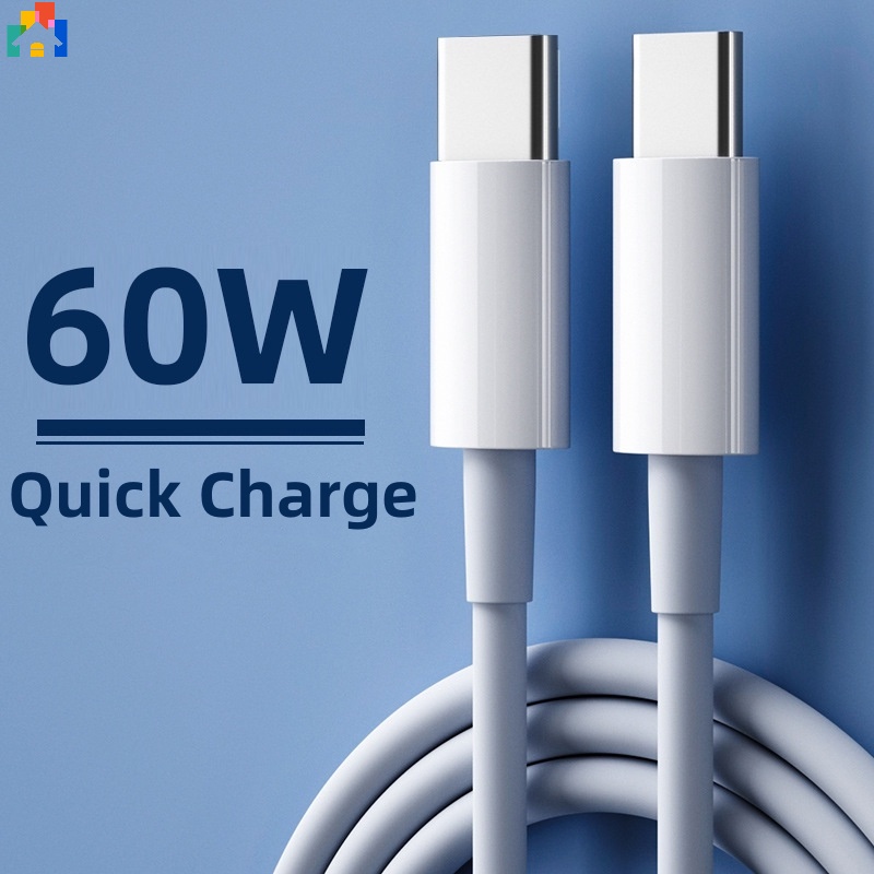 ใหม่ สายชาร์จ Type-C PD 60W 1 ม. 1.5 ม. 2 ม. หัวคู่ สีขาว ชาร์จไว