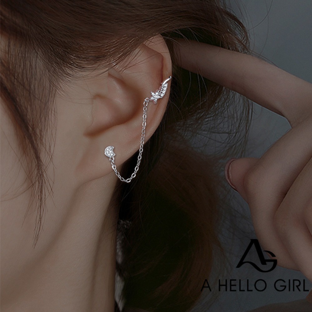A HELLO GIRL ต่างหู จี้รูปดาว ดวงจันทร์ และดวงดาว ประดับคริสตัล สําหรับผู้หญิง