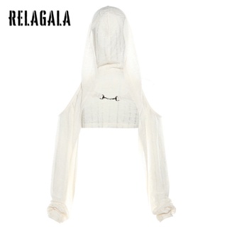 Relagala ใหม่ เสื้อยืดลําลอง แขนยาว มีฮู้ด เข้ารูป สีพื้น เรียบง่าย แฟชั่นสําหรับสตรี 2023