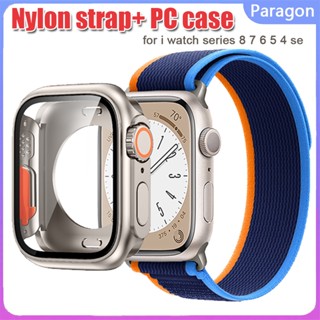 เคส PC อัพเกรดเป็น Ultra 49 มม. + สายไนลอน พร้อมเคสกระจกนิรภัย สําหรับ Apple Watch series 8 7 6 45 มม. 44 มม. iwatch 5 4 se 44 มม.