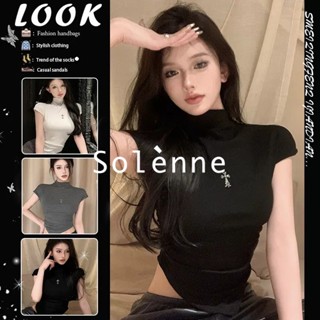 Solenne  เสื้อครอป เสื้อยืดผู้หญิง ครอป baby tee สาวเรโทร 2023 NEW Style Chic Stylish ins Beautiful A99J2ZN 36Z230909