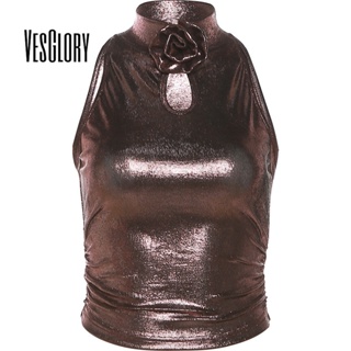 Vesglory เสื้อกล้าม เปิดไหล่ เปิดหลัง พิมพ์ลายดอกไม้ สีพื้น เซ็กซี่ แฟชั่นสําหรับสตรี 2023