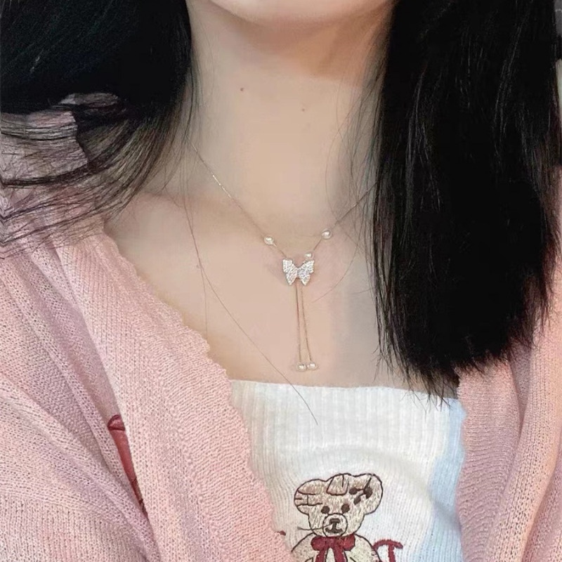 จี้ขอบเพชร แวววาว หวานแหวว / โช้กเกอร์ผีเสื้อ เด็กผู้หญิง แฟชั่น / โซ่ไหปลาร้า พู่มุก / สร้อยคออารมณ์หรูหรา เบา / เครื่องประดับจัดงานแต่งงาน ของขวัญวันเกิด