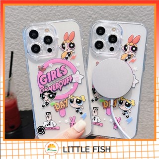 เคสโทรศัพท์มือถือ ซิลิโคนนิ่ม กันกระแทก ลาย Powerpuff Girls พร้อมแม่เหล็ก สําหรับ iPhone 14 Pro Max 13 12 11 Pro Max