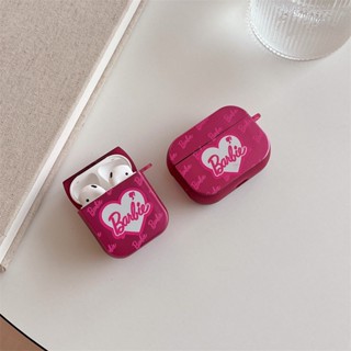 เคสหูฟังซิลิโคน แบบแข็ง ลายบาร์บี้ สีชมพู พร้อมตะขอ สําหรับ AirPods 1 2 3 Pro Pro 2