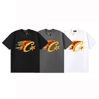 C/ Corteiz-Flame-C-Starz เปลวไฟงาม CC วัยรุ่นหลวม เสื้อแขนสั้นสําหรับคู่รักวัยรุ่น