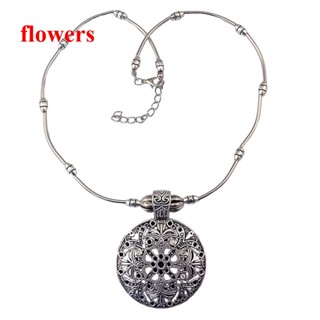 Flowers เครื่องประดับ สร้อยคอโซ่เงิน จี้โลหะแกะสลัก ลายดอกไม้ สไตล์โบฮีเมียน ยิปซี ชนเผ่า วินเทจ สําหรับผู้หญิง