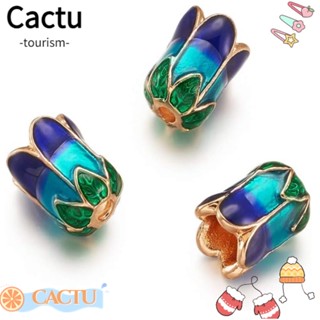 Cactu ลูกปัด ชุบทอง ลายดอกไม้ สีฟ้า 11 มม.*7.5 มม. สําหรับทําเครื่องประดับ