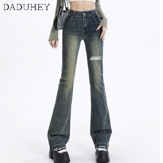 DaDuHey🎈 Korean-Style Womens New Retro High Street Fashion Hot Girl Casual Jeans High Waist Slim Bootcut Pants