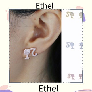 Ethel1 ต่างหูคอสเพลย์ รูปหัวตุ๊กตาบาร์บี้น่ารัก ประดับเพทาย เครื่องประดับ สําหรับผู้หญิง