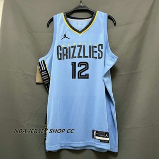 【คุณภาพสูง】ใหม่ ของแท้ NBA Memphis Grizzlies 2022-23 สําหรับผู้ชาย #12 เสื้อกีฬาแขนสั้น ลายทีม Ja Morant Statement Edition สีฟ้าอ่อน