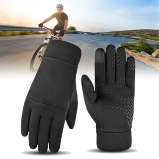  Sportswear Shop  ถุงมือกันหนาวผู้ชายหน้าจอสัมผัส Windproof กันน้ำแปรงถุงมือสำหรับกิจกรรมกีฬากลางแจ้งเล่นสกีสีดำ