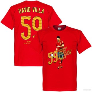 เสื้อยืดคอกลม แขนสั้น พิมพ์ลาย World Cup Spain Jersey Fans David Villa สไตล์สตรีท พลัสไซซ์