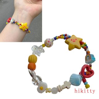 Hik สร้อยข้อมือลูกปัด ดาวน่ารัก สีสันสดใส เรียบง่าย สายยางยืด สร้อยข้อมือ เครื่องประดับ ปาร์ตี้