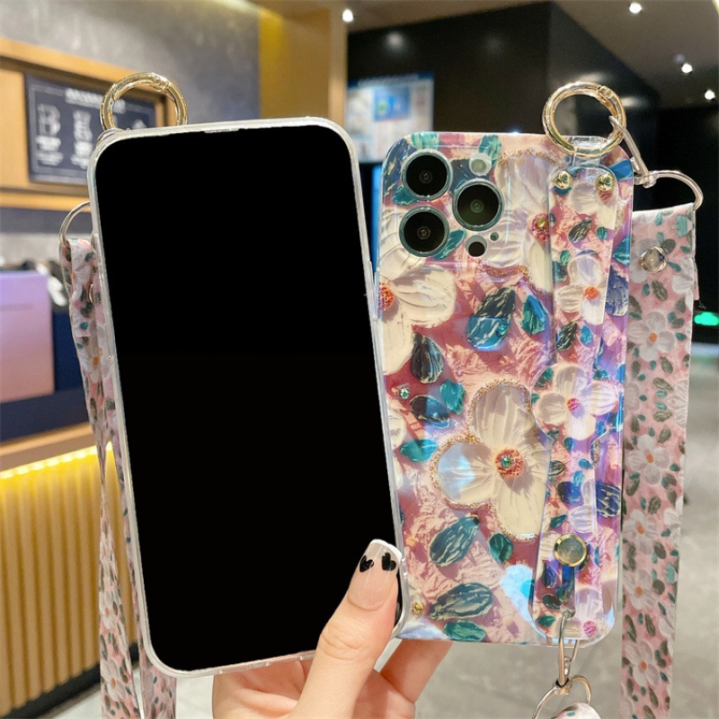 เคสมือถือ กระเป๋าใส่โทรศัพท์สีน้ำมัน Camellia Shiny พร้อมสายคล้องกระเป๋าสะพายเข้ากันได้กับ iPhone X XR XS Max 14 13 12 11 Pro Max กรณีโทรศัพท์กันกระแทกอ่อนนุ่ม - รูปที่ 7