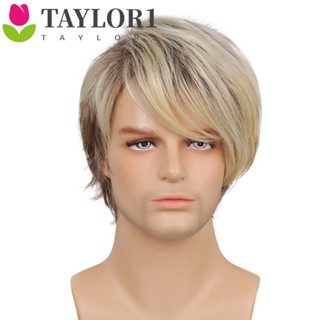 Taylor1 วิกผมสั้น สังเคราะห์ สีน้ําตาล สีบลอนด์ ระบายอากาศ มองไม่เห็น แฟชั่นสําหรับผู้ชาย เหมาะกับงานปาร์ตี้ฮาโลวีน