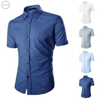 GORGEOUS~Stylish Mens Casual T Shirt Blouse Solid Dress Shirt Slim Fit Button Down Top