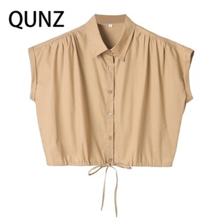 Qunz เสื้อเชิ้ตแขนสั้น สีกากี แฟชั่น 6385