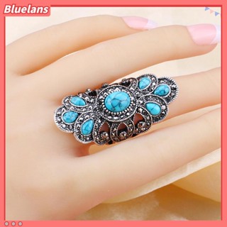 【 Bluelans 】เครื่องประดับ แหวนนิ้วมือ ฝังเทอร์ควอยซ์ พลอยเทียม สไตล์วินเทจ