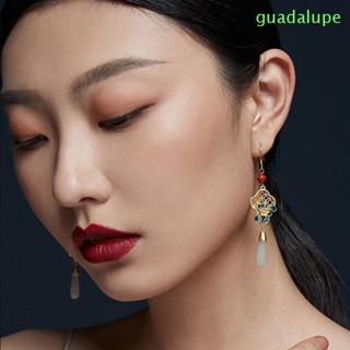 Guadalupe ต่างหูแฟชั่น รูปหยดน้ํา ดอกบัว สไตล์จีนย้อนยุค