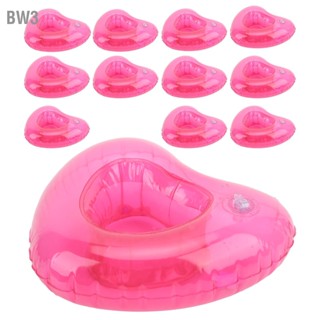 BW3 12pcs Heart Shape นำกลับมาใช้ใหม่ผู้ถือเครื่องดื่มทำให้พองได้ Summer Swimming Pool Float Drink Cup Holder