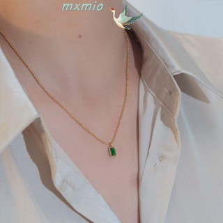 Mxmio สร้อยคอโซ่ จี้คริสตัล ทรงสี่เหลี่ยม สีเขียว สไตล์วินเทจ คลาสสิก