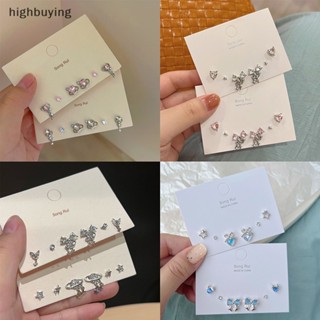 [highbuying] 6 ชิ้น / เซต แฟชั่น หัวใจ โบ เพทาย ต่างหูสตั๊ด สําหรับผู้หญิง บุคลิกภาพเกาหลี ต่างหู ที่เรียบง่าย งานแต่งงาน เครื่องประดับ ของขวัญ สินค้าใหม่